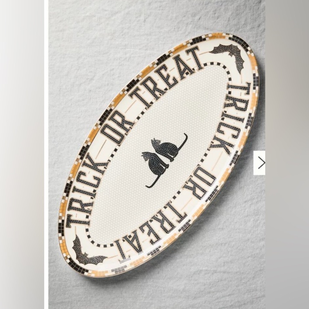 Anthropologie The Bistro Tile Stoneware Serving Platter: Halloween Edition CAT